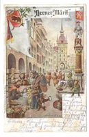 Bärenkarte - Berner "Märit" - Marktszene - Brunnen  1911 rar