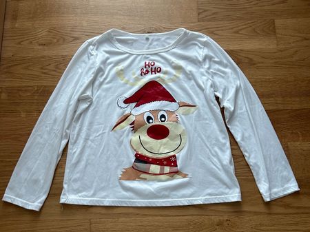 Langarmshirt weiss Rentier Motiv Weihnachten gebraucht, S