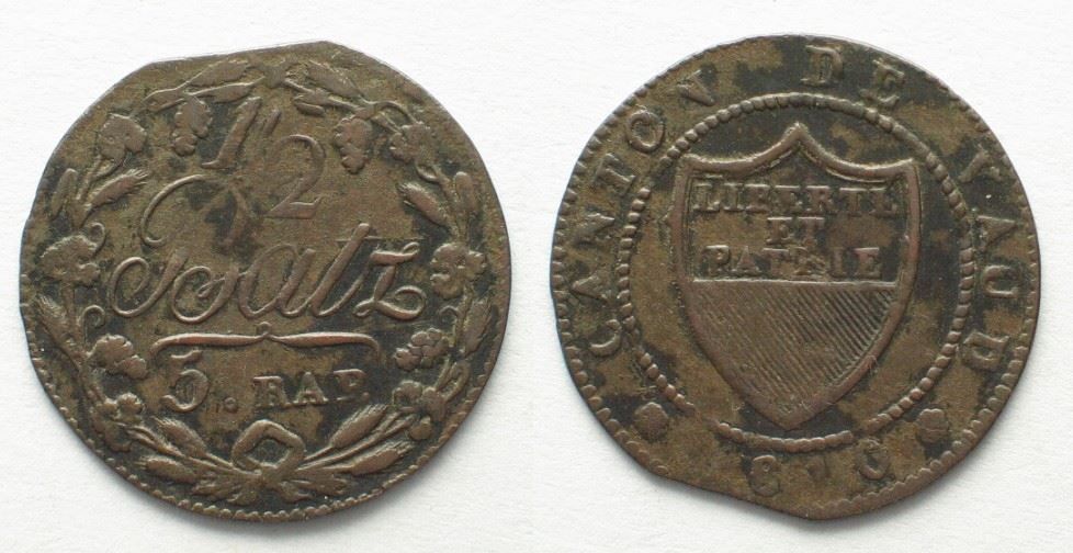 Tutti le monete: WAADT / VAUD  Halbbatzen 1810 Billon – Usato da Riehen venduto da sesambestcoins2004