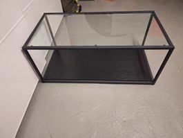 Moderne Couchtisch Glas & schwarzes Holz, schlichtes Design