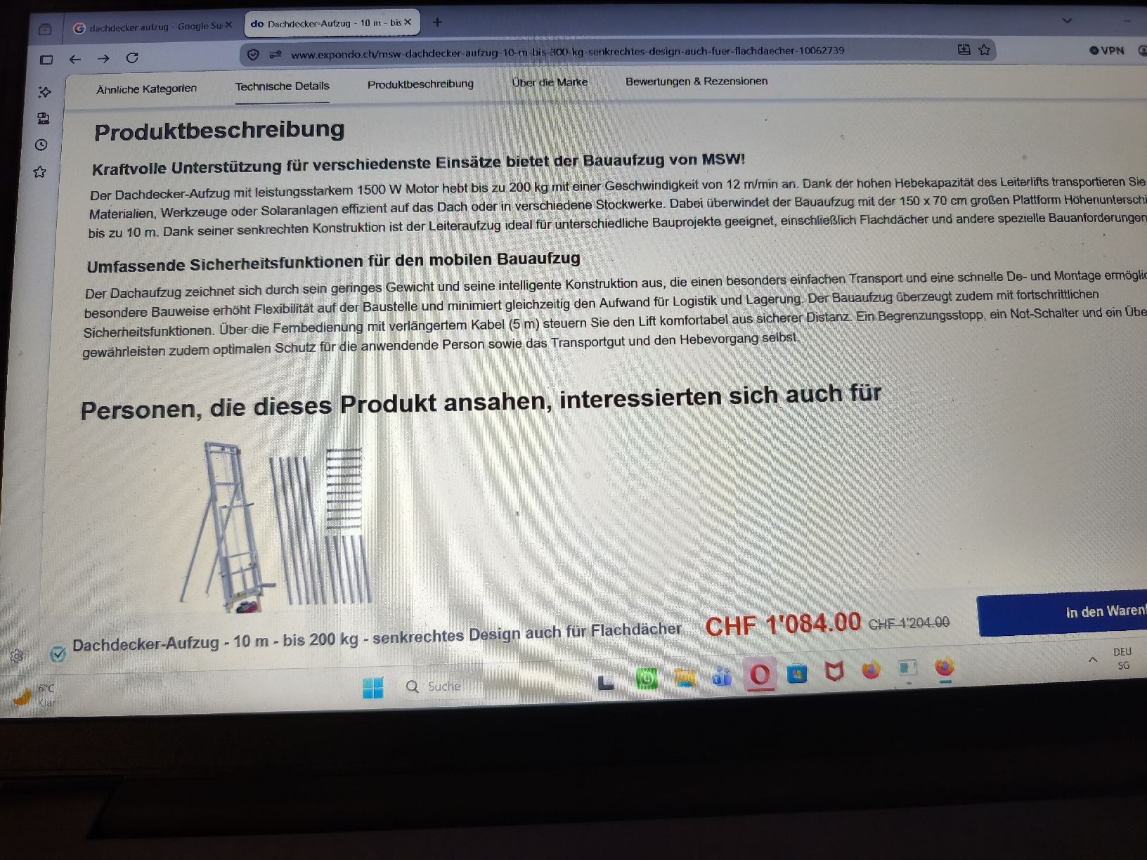 Tutte le macchine: Dachdecker Aufzug 10M 200KG – Usato da Göschenen venduto da kai_9ppg 4