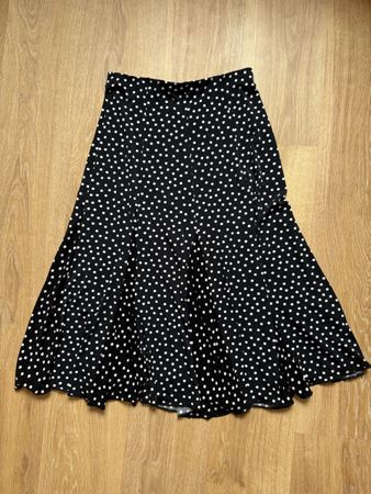Jupe vintage évasée noir/blanc pois taille extensible,t.38/M
