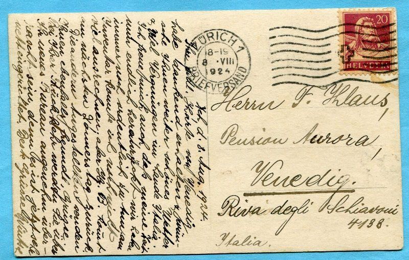 Cartoline postali: Zürich 1924 – Usato da Opfikon venduto da cleocat-vb 1