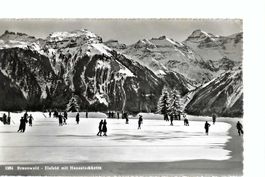 Braunwald Elsfeld mit Eisläufern, Schnee, 1956