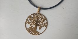 Collier avec pendantif arbre de vie et chats plaqué or NEUF