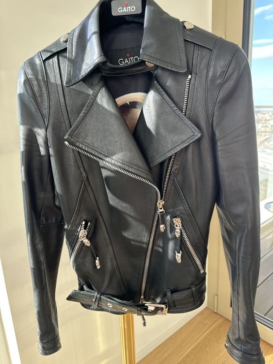 Gaito Lederjacke Damen schwarz 36 Skull Totenkopf Nieten (Neu