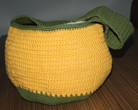 Tasche Einkaufstasche olive-gelb gehäkelt Handarbeit NEU