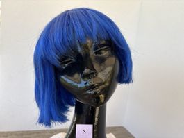 blaue Perücke halblang / syntetisches Haar