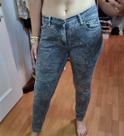 Angels Damenjeans Gr. 38/40 Slim Fit Grau Muster