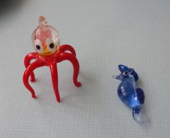Glasfigürchen Tintenfisch und Seepferdchen  mit Aufhängeöse