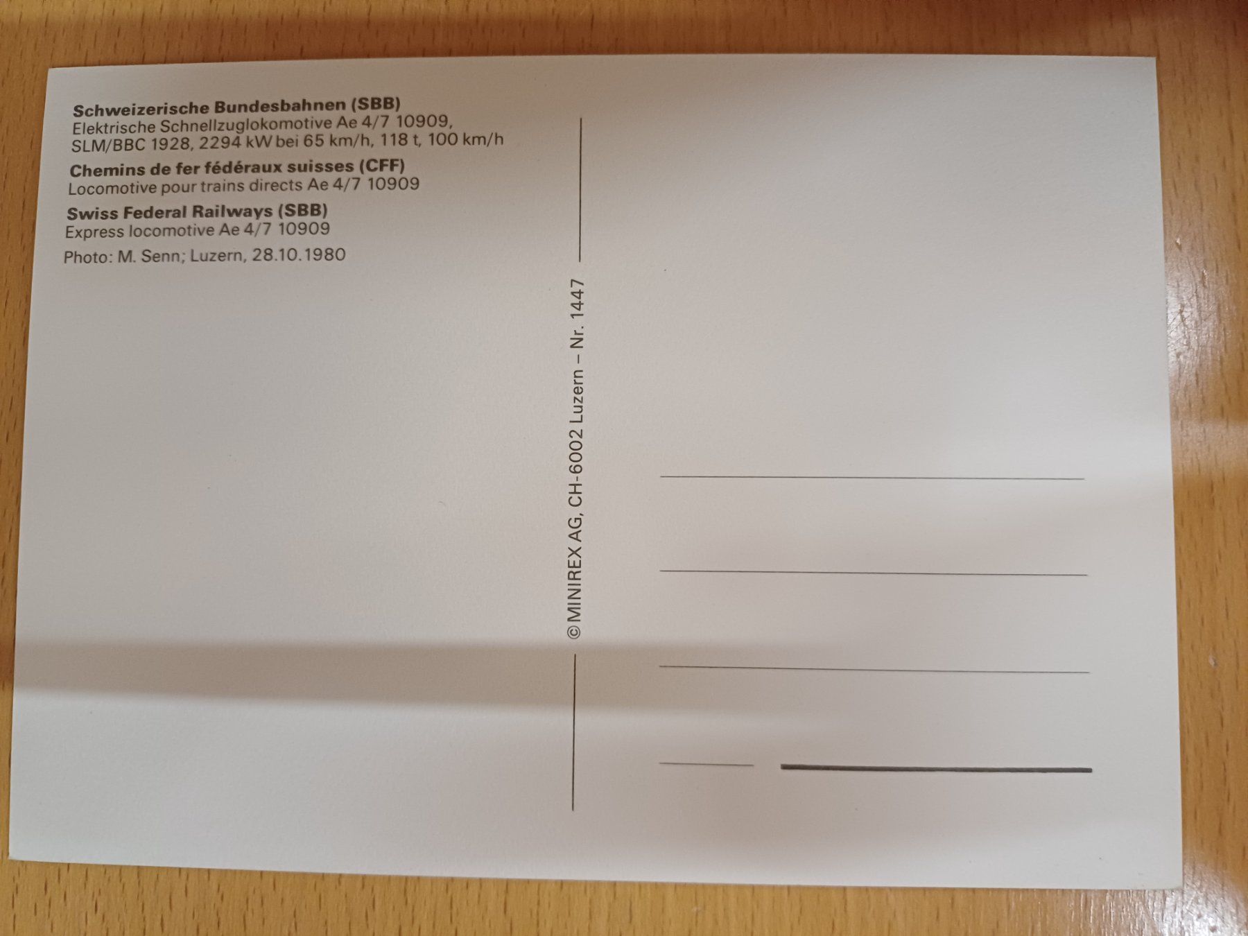 Ansichtskarten: Postkarte SBB Ae 4/7 Schnellzuglok – Neu (gemäss Beschreibung) aus Matten von MEFEZ 1