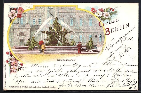 Cancelleria postale: Litho Berlin, Schlossbrunnen mit Besuche – Usato da Berlin venduto da bartko-reher