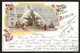 Litho Berlin, Schlossbrunnen mit Besuche