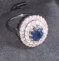 Wunderschöner Saphir/Diamanten Fingerring im Halo-Design
