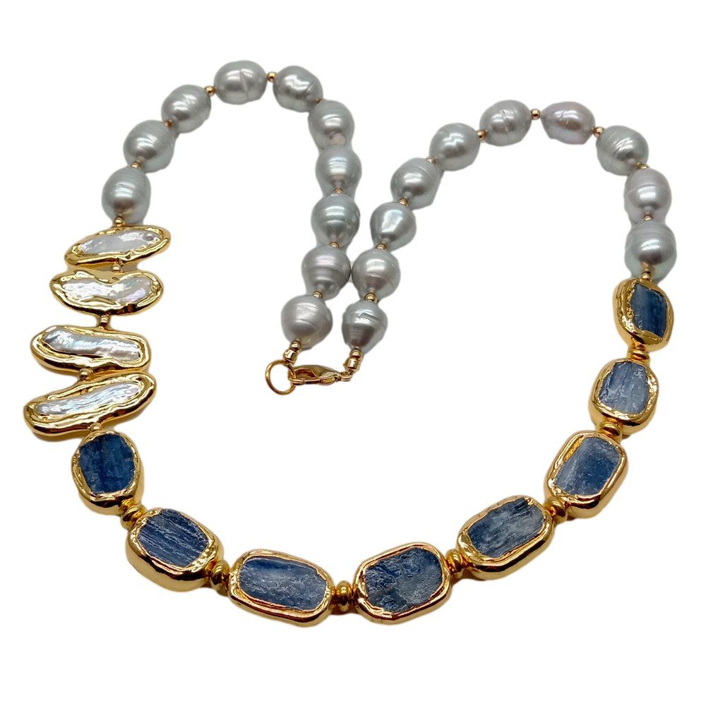 Catenine: Kyanit Grau Perlen Kette Collier Perle Perlenkette Echt 15mm – Nuovo (secondo la descrizione) da Prilly venduto da ilyria73 4