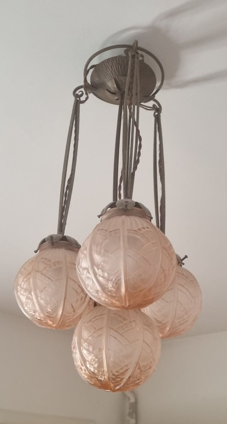 Lampadari & plafoniere: Art Deco Hängelampe mit Glaskugel, 4-flammig – Usato da Basel venduto da Jcva 1