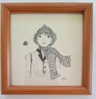 Miniatur Zeichnung, Original, Monogrammiert Vintage