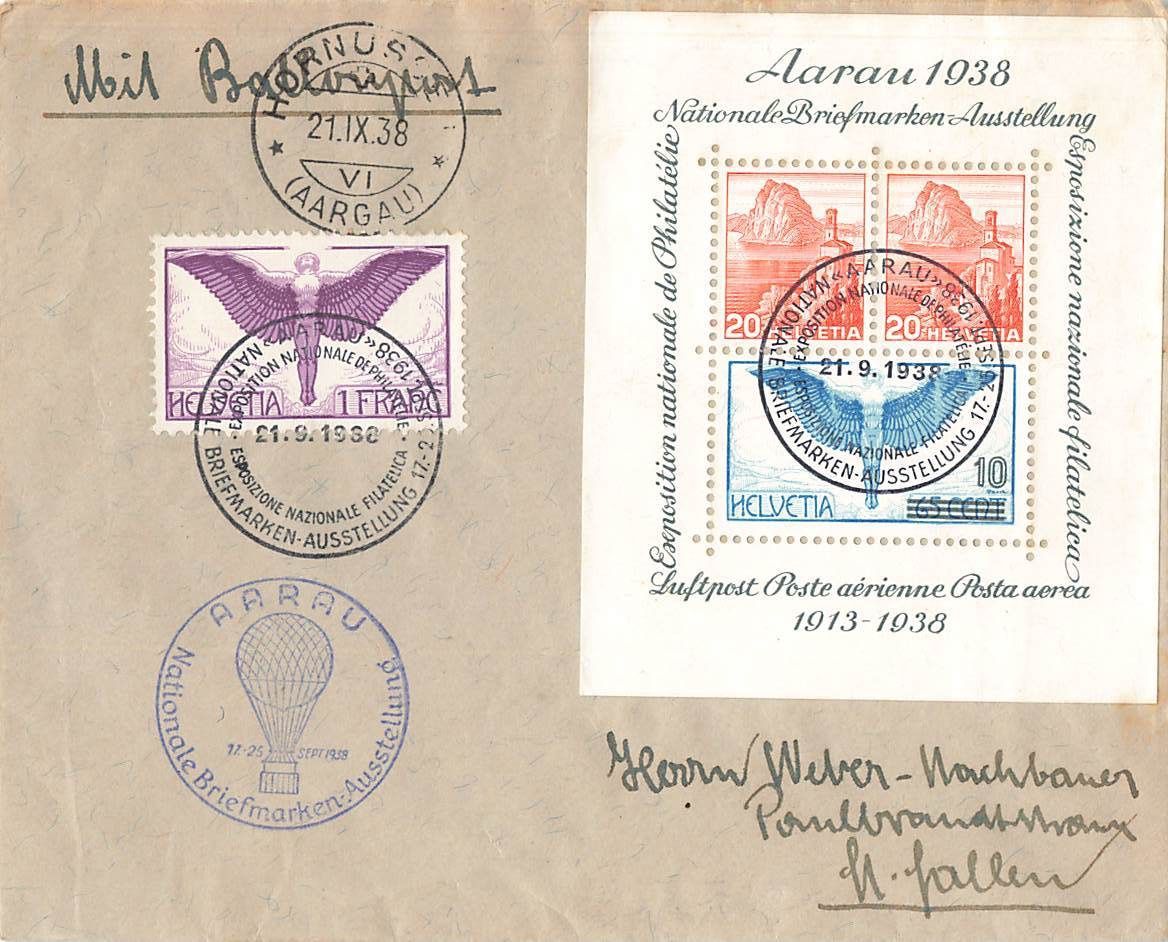 Tutti i francobolli: Luftpost Aarau 1938 Briefmarkenblock – Usato da Biasca venduto da Blenio71