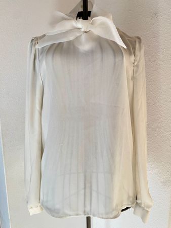 Elegante Chiffon-Bluse, Schleifenkragen, Creme, Gr. 36