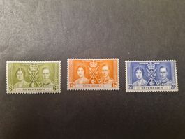 3 seltene Seychelles Briefmarken 1937 Hochzeitsserie