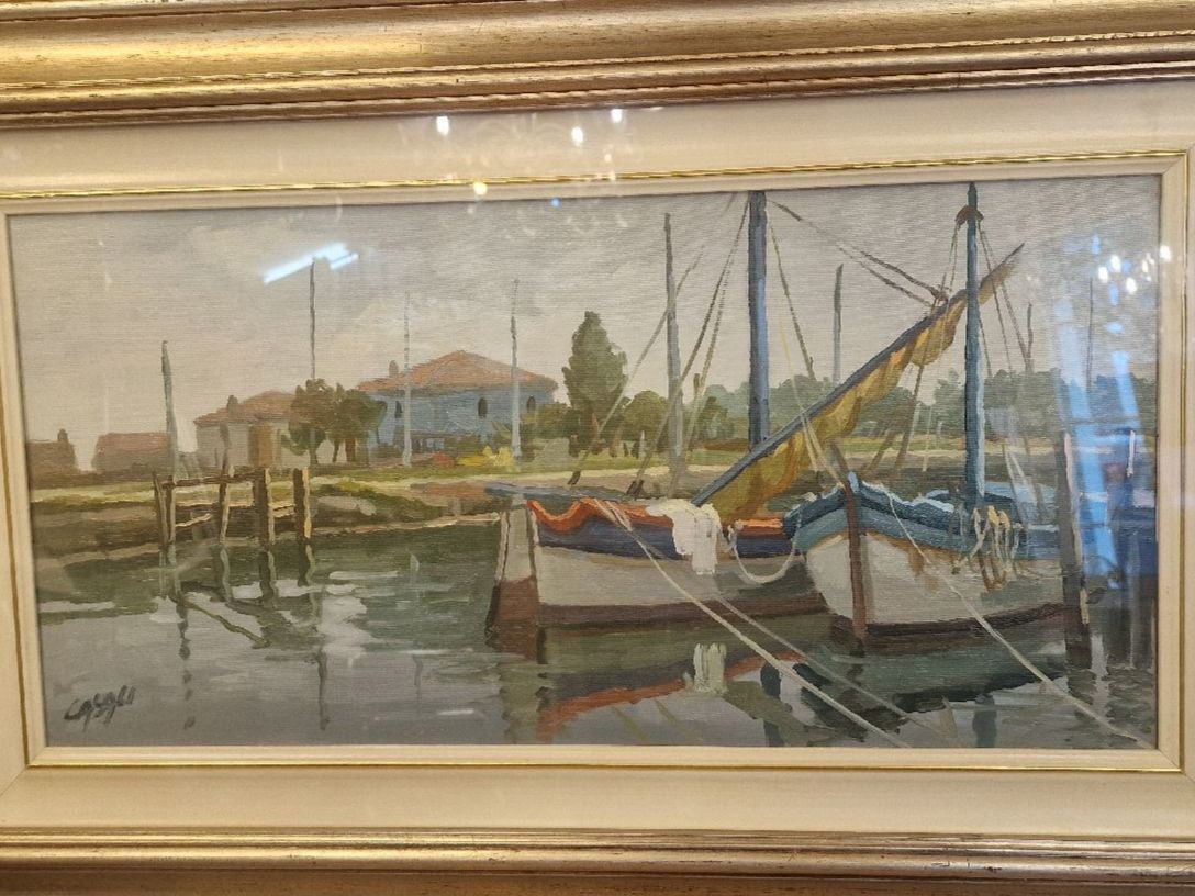 Dipinti: Ölgemälde auf Leinwand Boote im Hafen, signiert – Usato da BERN venduto da Intarsia