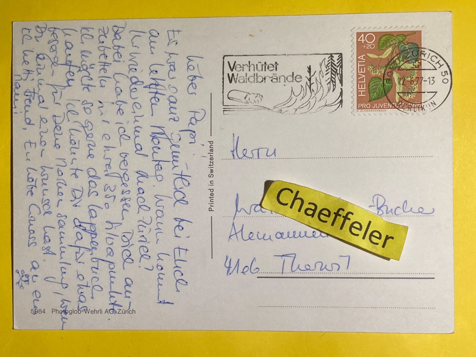 Cartoline postali: 1977 Alt Zürich – Usato da Zürich venduto da Chaeffeler 1