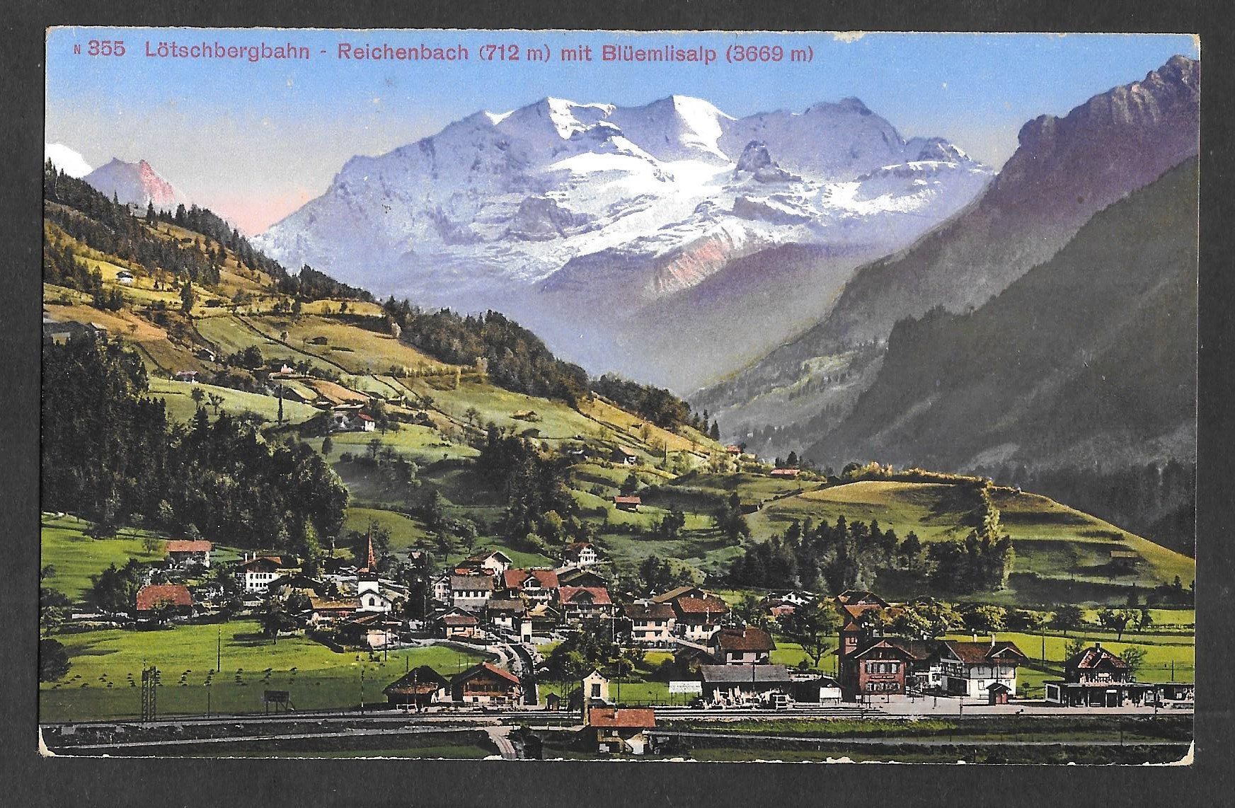 Ansichtskarten: Reichenbach Dorfansicht mit Blüemlisalp – Gebraucht aus Olten von clotaldi