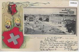 Geneve - La Place Neuve - Präge-Litho 1900