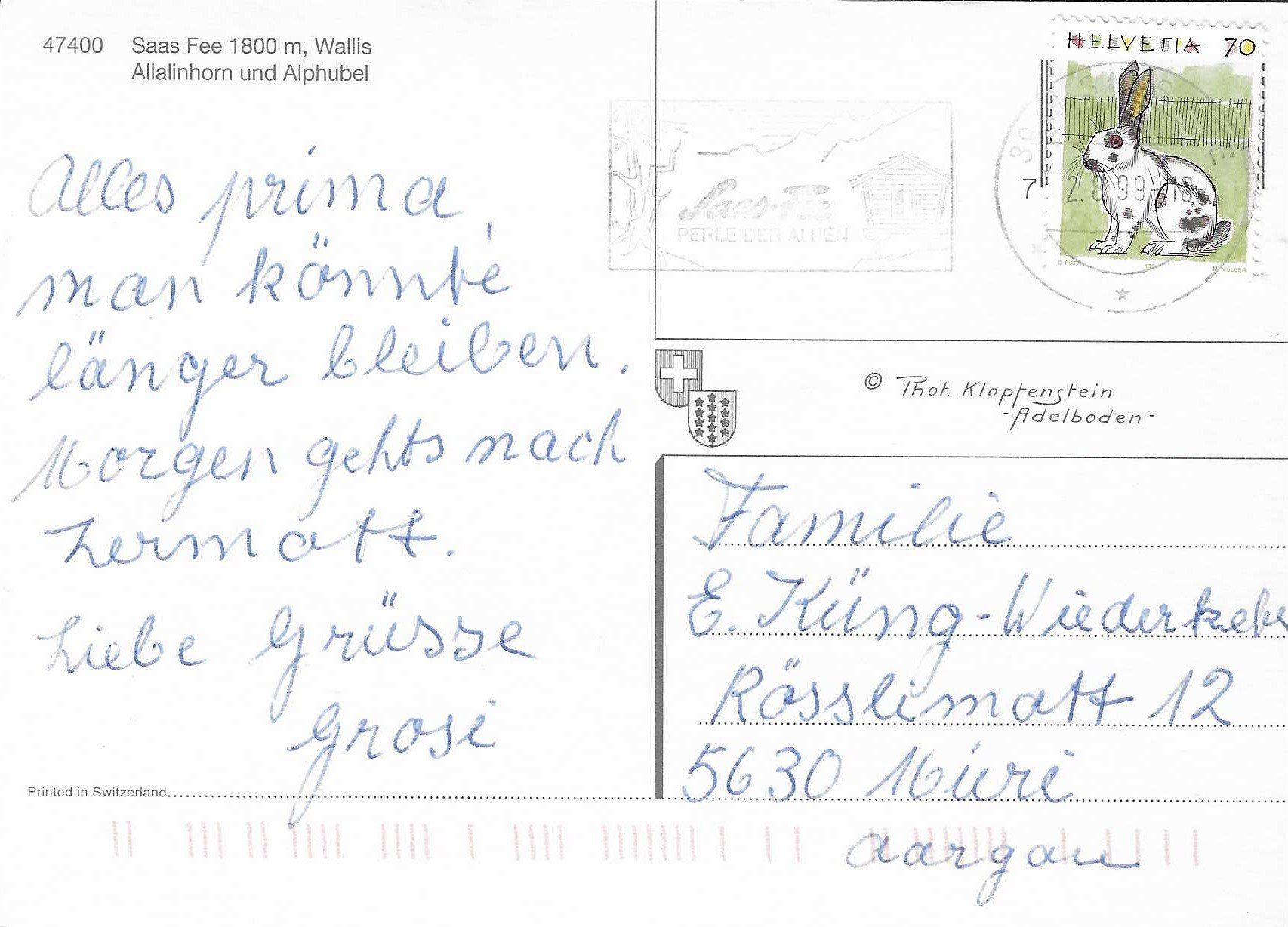 Cartoline postali: Saas-Fee VS – Usato da Rothrist venduto da Stranglehold 1