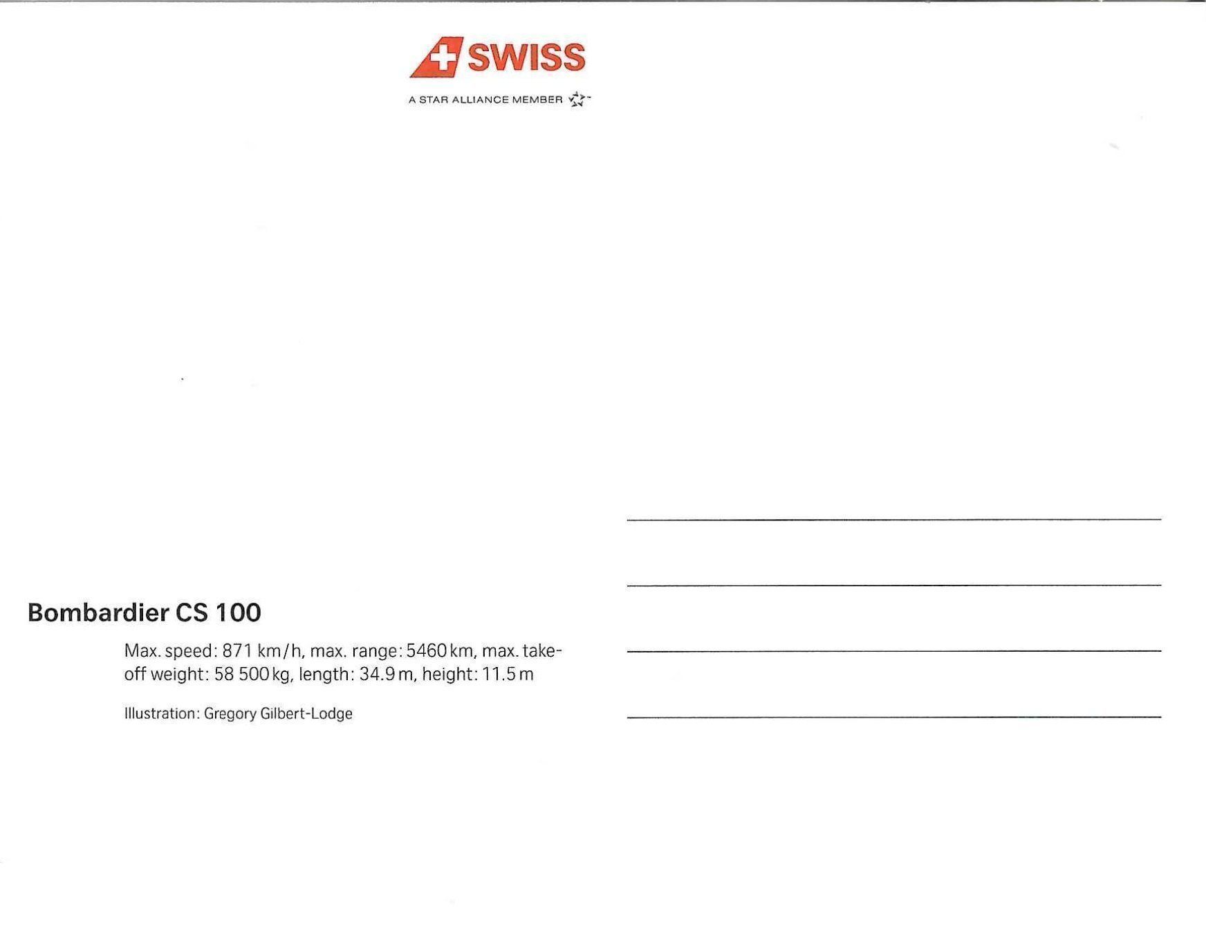 Cartes postales: SWISS Bombardier  ✈  CS 100 – Neuf (Voir description) à Humlikon par GX30 1