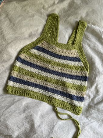 Crochet Top gestreift grün beige blau Grösse S neu