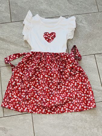 Kinder Kleid mit Herz und Blumenmuster Rot Weiss Grösse 122