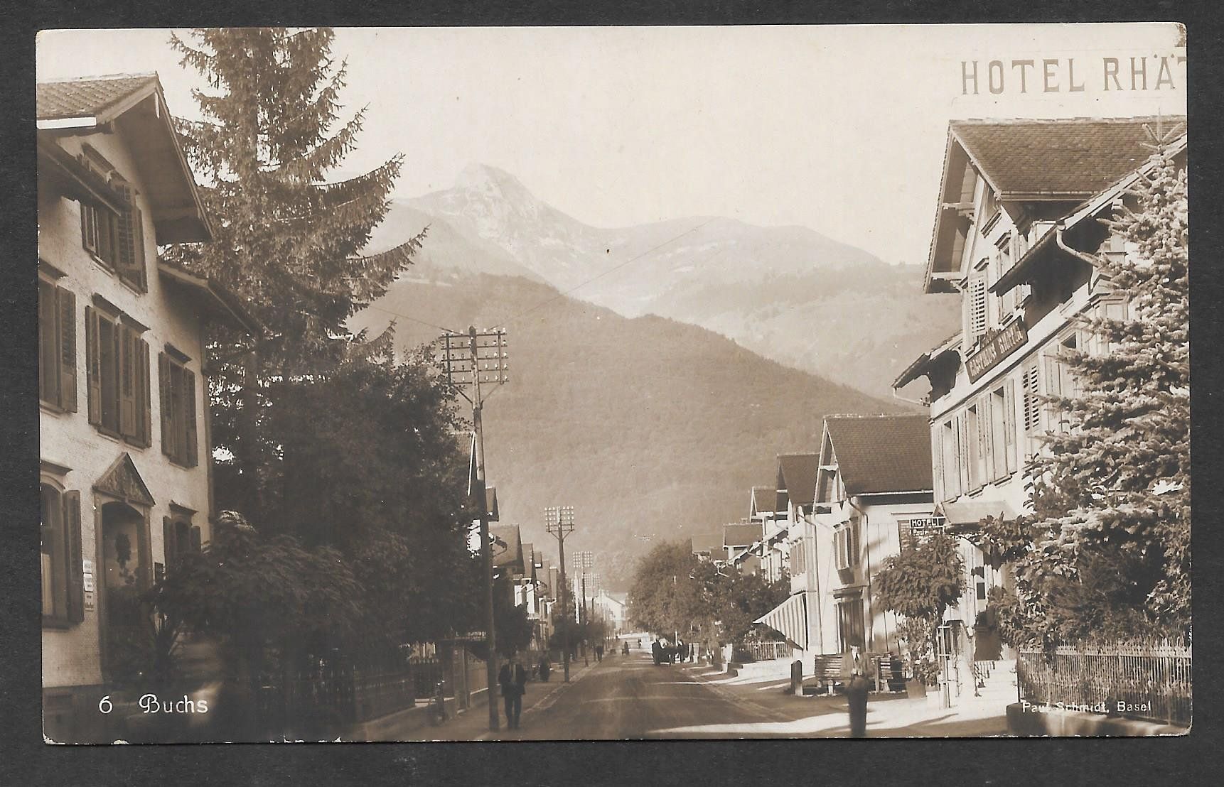 Cartoline postali: Buchs Bahnhofstrasse mit Hotel Räthia – Usato da Olten venduto da clotaldi