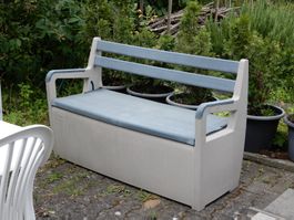 Gartenbank Aufbewahrungsbox 2-in-1 beige hellblau