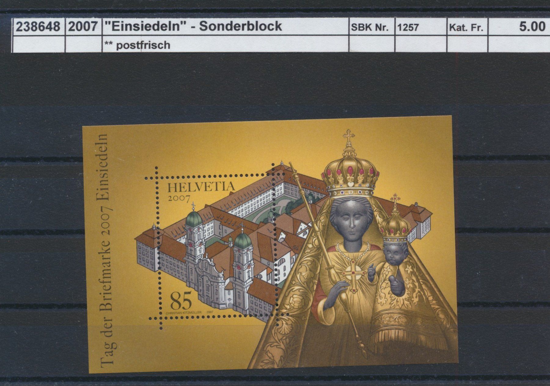 Tous les timbres: 2007 "Einsiedeln" - Sonderblock, ** postfrisch – Neuf (Voir description) à Winterthur par Zupogeru