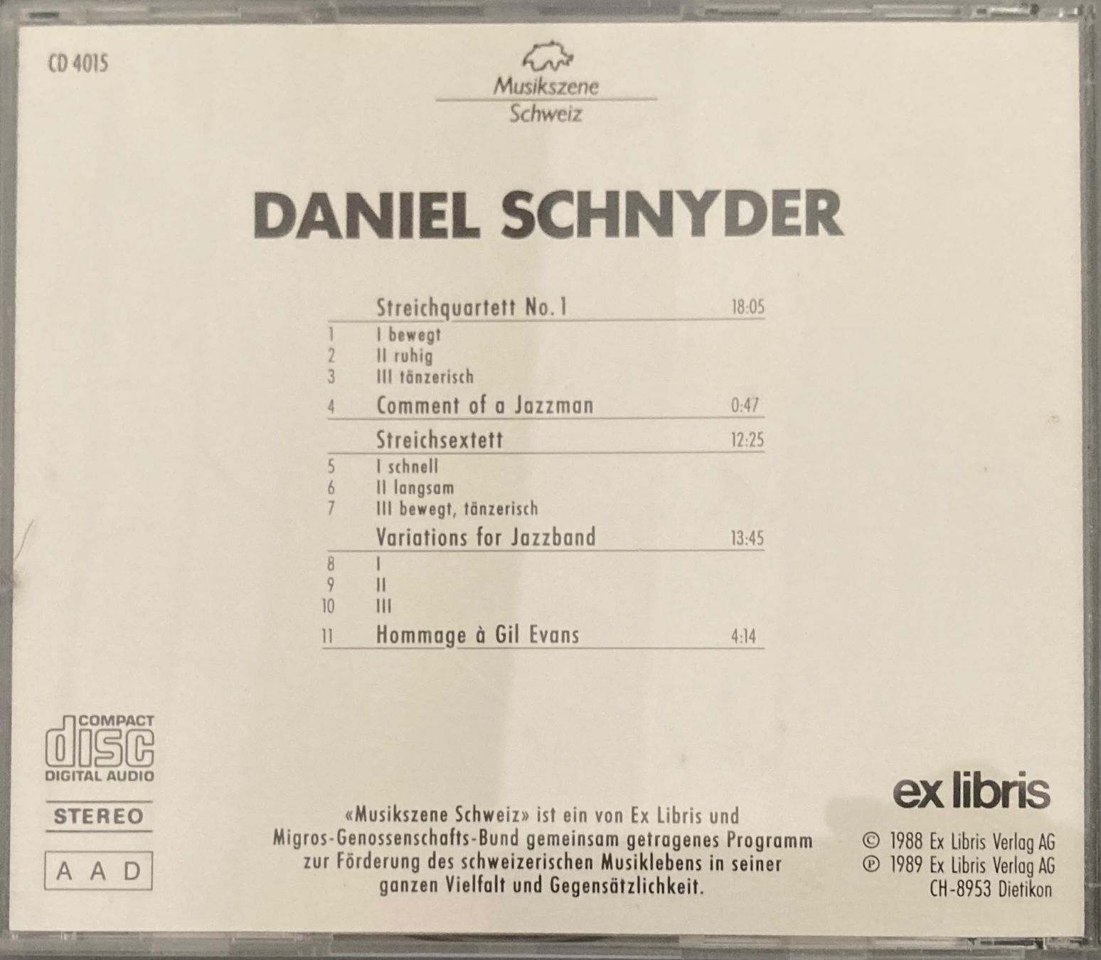 CD: DANIEL SCHNYDER - DANIEL SCHNYDER – Usato da Poliez-Pittet venduto da Newtown-Records 1