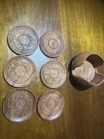 Sous-verres en bois sculpté, lot de 6 avec support