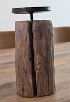 Kerzenständer Holz Baumstamm mit Metallablage