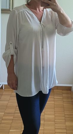 Weisse Bluse mit Zipper, Gr. 40, ideal für den Sommer☀️