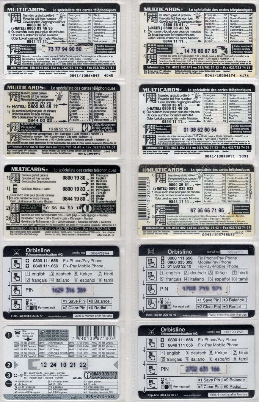 Schede telefoniche: 10 diverse Schweizer Prepaid Telefonkarten – Usato da Eglisau venduto da Chperfins 1