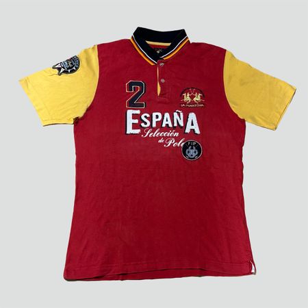 La Martina Espana Polo Shirt Size XL Red/Gold Vintage Golf