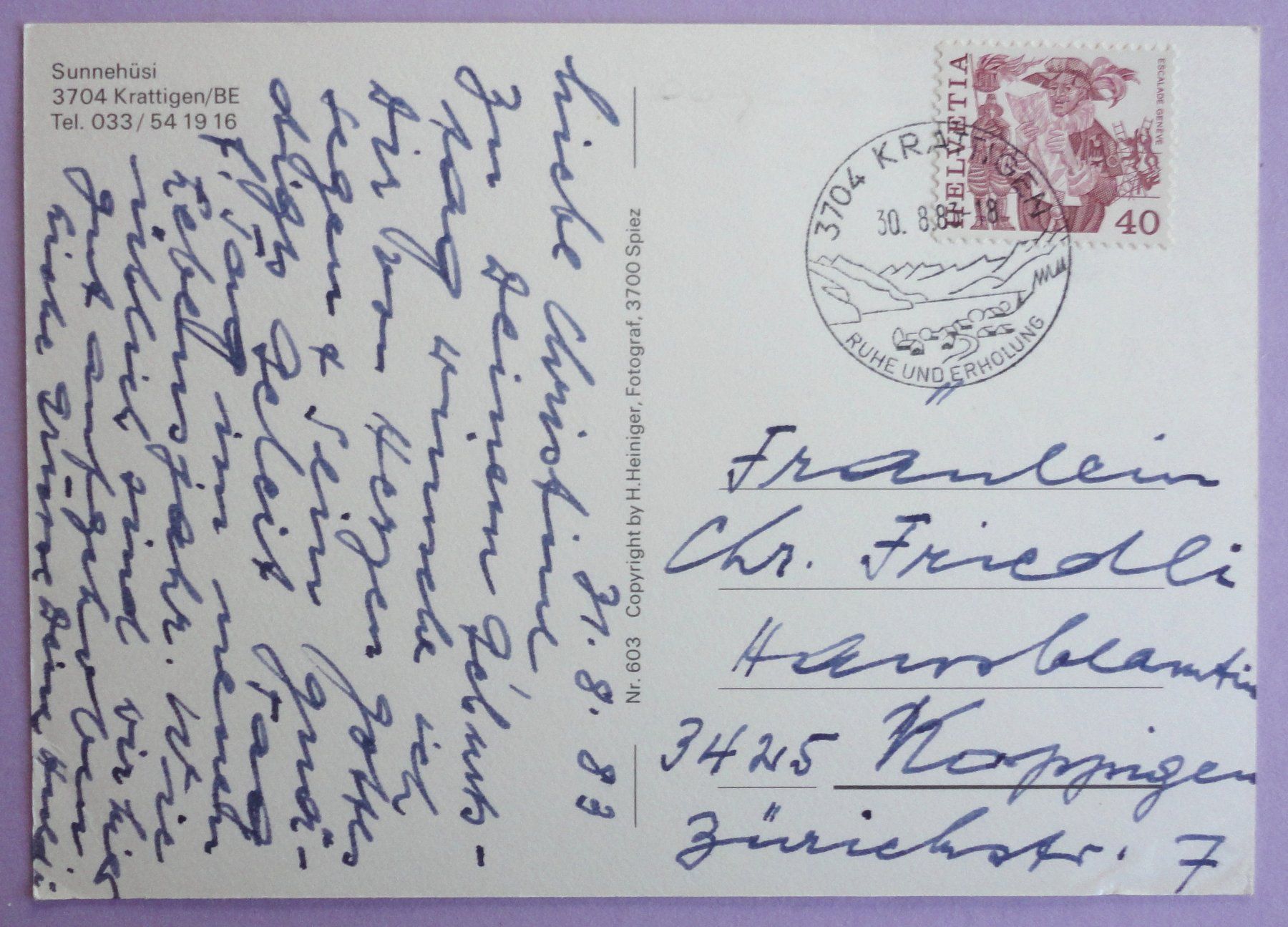 Cartoline postali: Sunnehüsi, Krattigen/BE – Difettoso da Fétigny venduto da Billy2miny 1