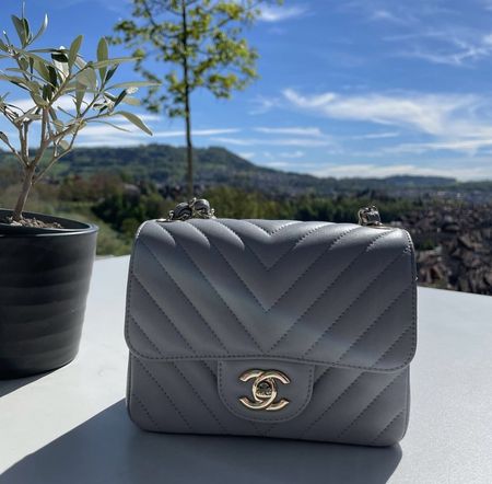 Chanel Chevron Classic Flap Bag Light Grey