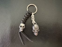Schlüsselanhänger Design Totenkopf gewebte Kordel + 2 Skull
