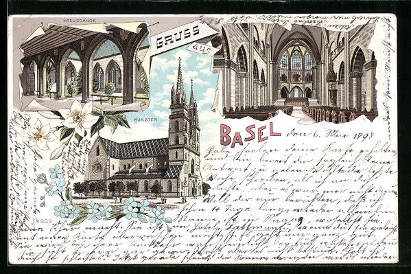 Cartoline postali: Litho Basel, Münster, Aussen- und Innen – Usato da Berlin venduto da bartko-reher