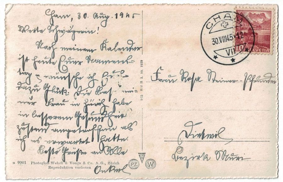 Cartoline postali: Cham, gelaufen 1945 – Usato da Frauenfeld venduto da POML 1