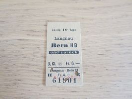 Billett Langnau-Bern HB, gestempelt 02. Dez 54, Kleberesten