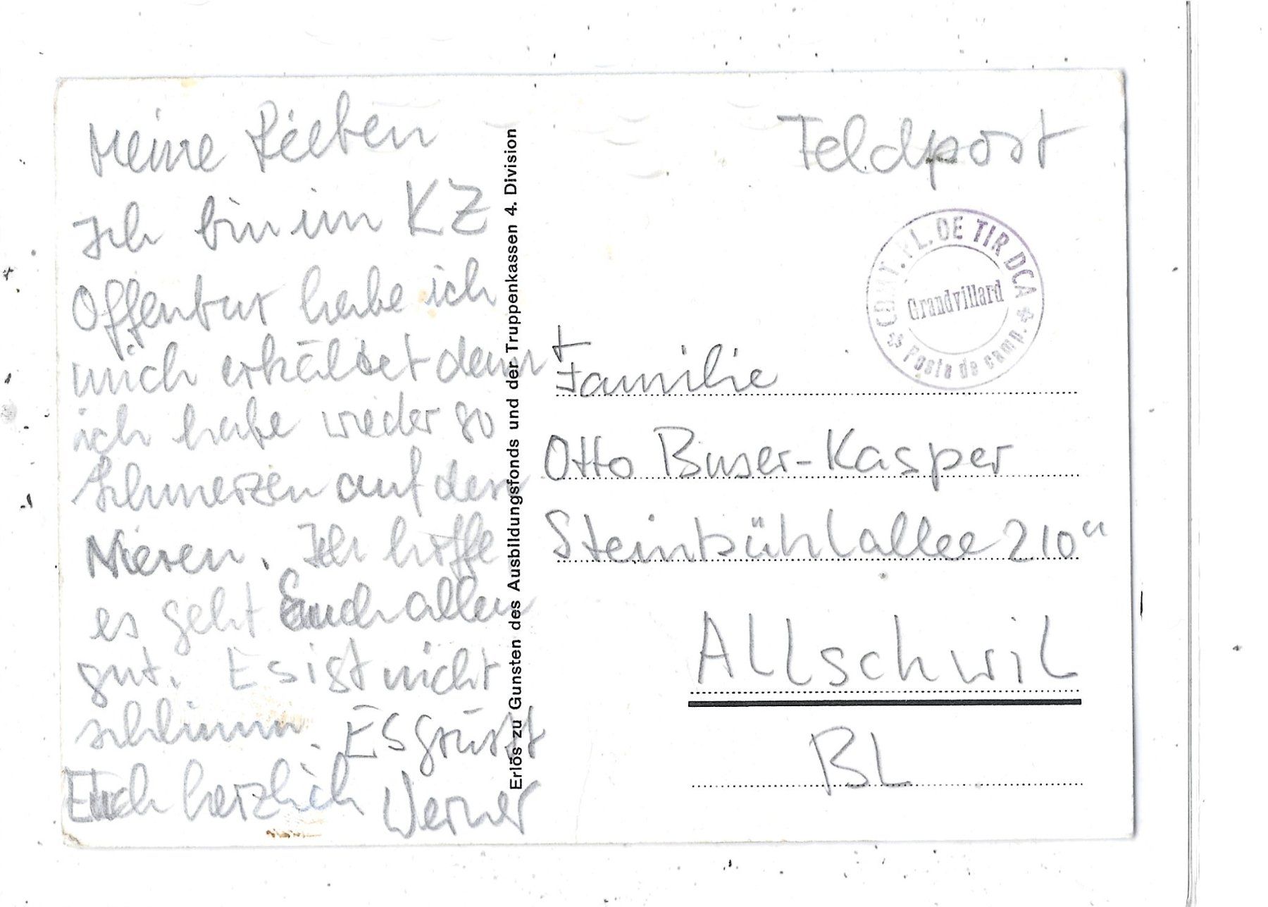 Cartoline postali: Ansichtskarte Militär Einheitskarte?  4.Division – Usato da Schocherswil venduto da Wilare 1