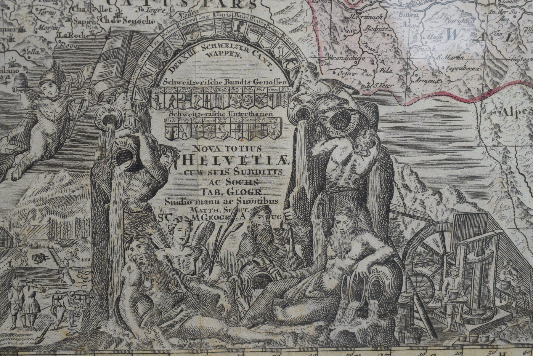 Incisioni: Kupferstich Mathaeus Seutter 1730 Schweiz – Usato da Brügg BE venduto da Aristotolius 4