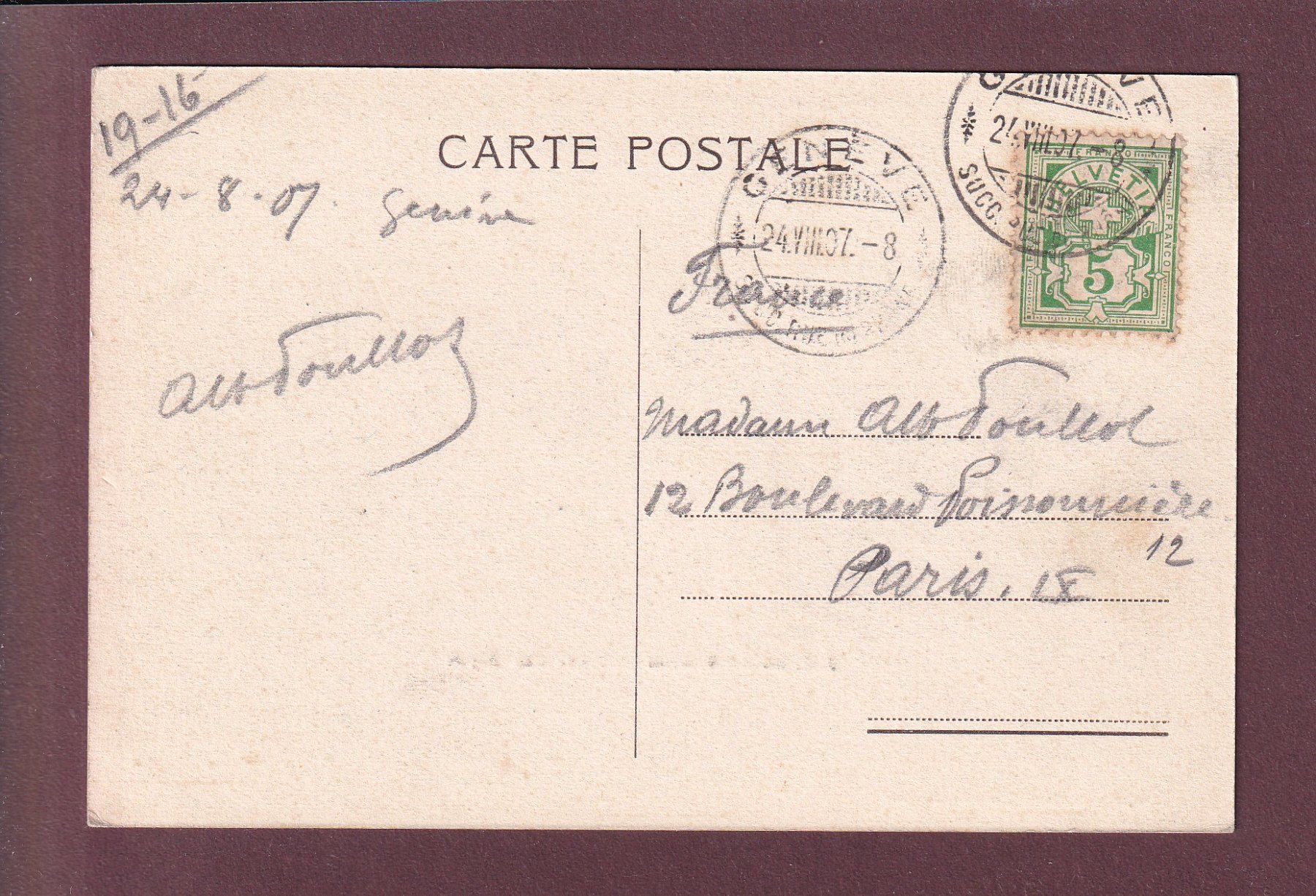 Cartoline postali: GENEVE - Place des Alpes - 1907 – Usato da Pully venduto da nicecards 1